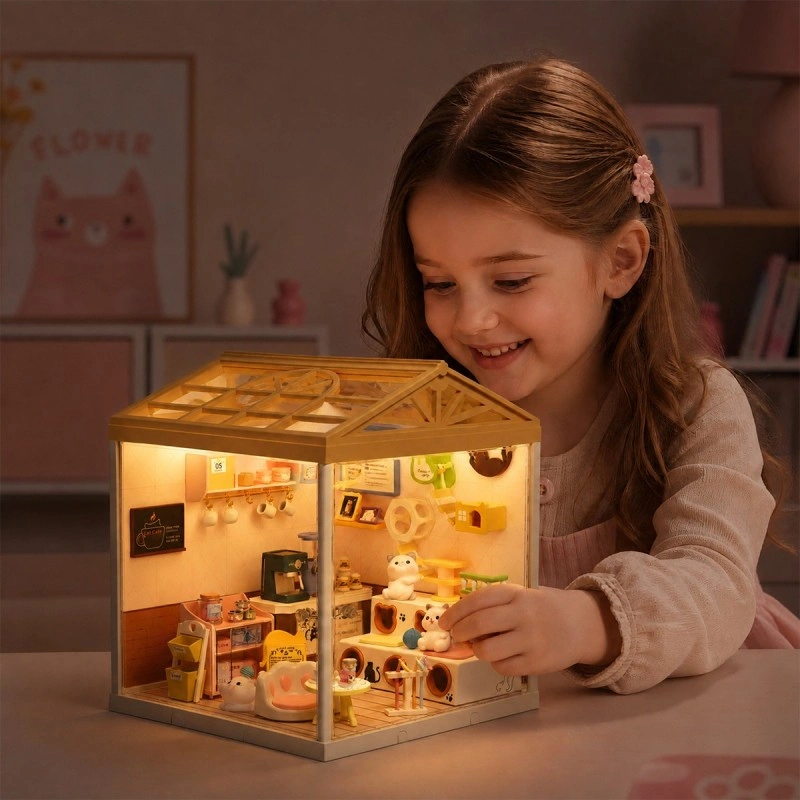 Конструктор-румбокс Mini House серії Інтер'єр – Котокафе (світло) Конструктор-румбокс Mini House серії Інтер'єр – Котокафе (світло)
