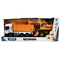 2-in-1 Truck Playset – Scania Dump Truck and Excavator (Lights and Sounds)