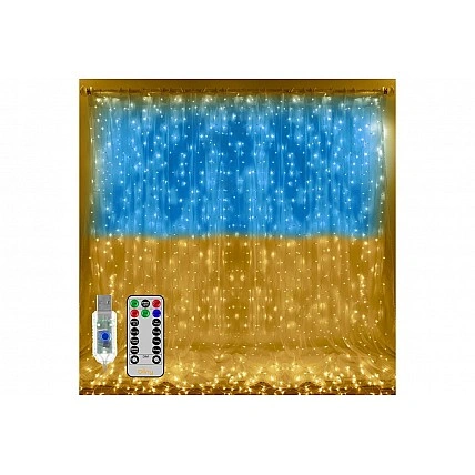 Світлодіодна Гірлянда Штора прапор України з пультом USB 3*3 м