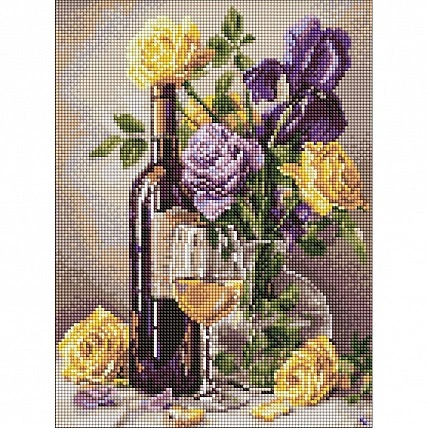 Алмазна мозаїка "Вино і букет квітів" ©art_selena_ua AMO20221, 30х40 см