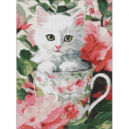Алмазна мозаїка «Квітковий кіт» ©art_selena_ua AMO20517, 30x40 см