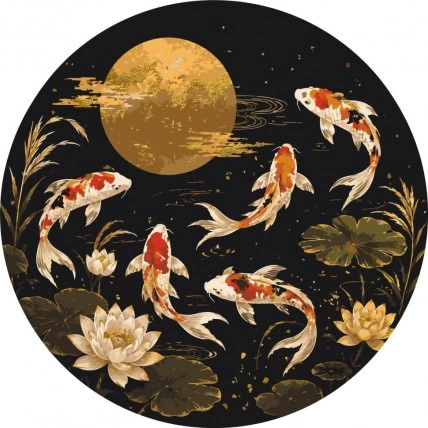 Малювання за номерами «Koi carps» OR2034 металевими фарбами, діаметр 45 см