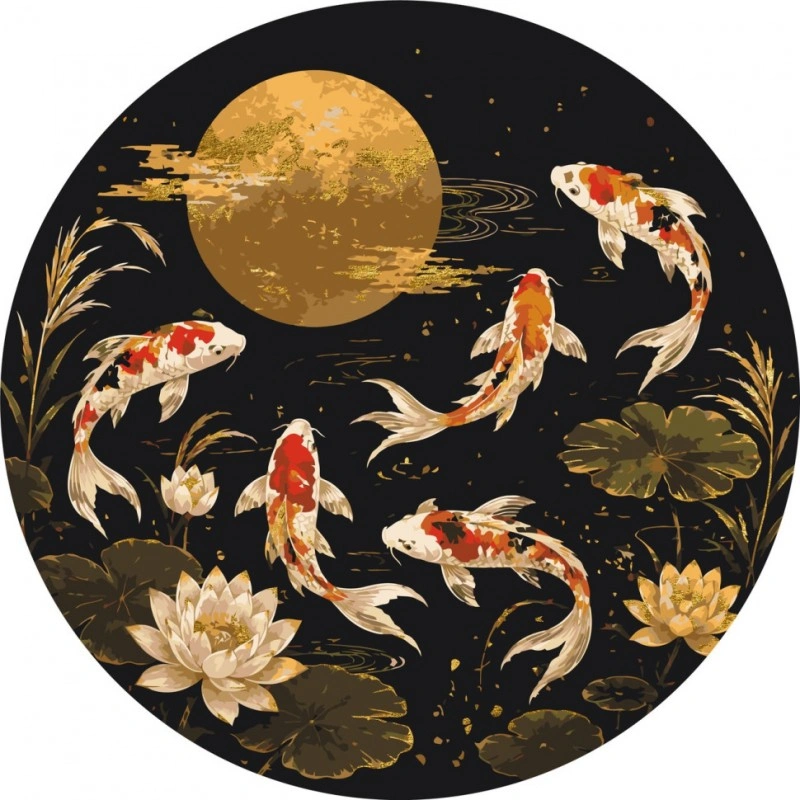 Малювання за номерами «Koi carps» OR2034 металевими фарбами, діаметр 45 см