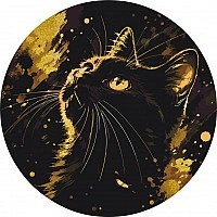 Картина по номерам "Черный кот" OR2037 с красками металлик, диаметр 45 см
