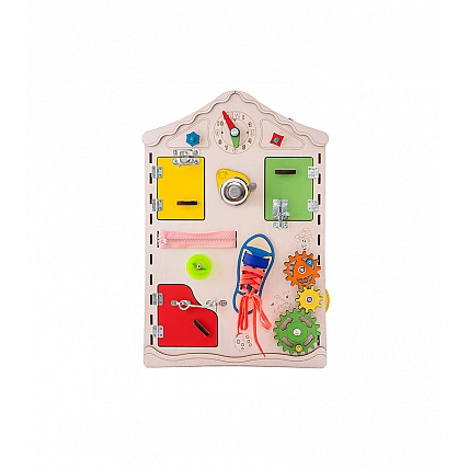 Детская доска домик развивающая. Бизиборд D008, 38х56х6