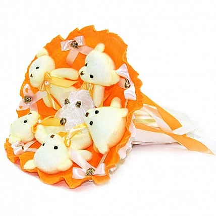 Букет из игрушек Мишки оранжевый 5345IT с 5ю игрушками