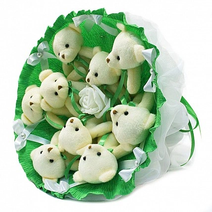 Букет из игрушек Мишки изумрудный 5352IT с 9ю игрушками