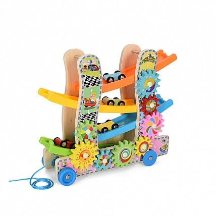 Дерев'яна іграшка "Трек" MD2594 каталка, машинки 4см 3шт