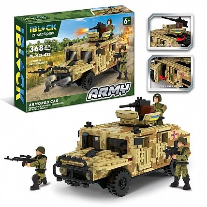 Детский конструктор Военный джип IBLOCK PL-921-432, 368 деталей
