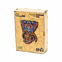 Фигурный деревянный пазл A3 "Индийский слон" PuzA3-03121, 132 детали