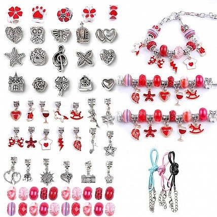 Набор для создания браслетов и подвесок B4343(Red) с шармами