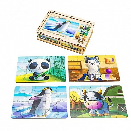 Детский деревянный Животные 4 в 1 Puz-10369, 80 элементов
