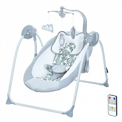 Детский шезлонг-качели TEDDY ME 1075 Gray Mint Feathes