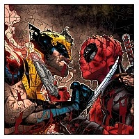 Shaped wooden puzzle "Deadpool and Wolverine" PZ002-A3W-AC 180-250 pieces, A3 with a pouch and a ribbon