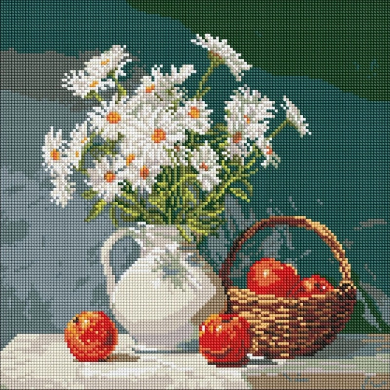 Алмазна мозаїка "Букет ромашок з яблуками" ©art_selena_ua AMO8339, 40x40 см