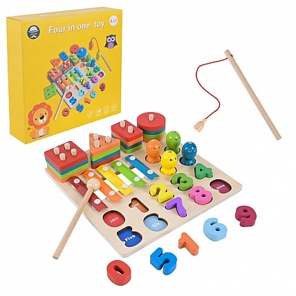 Дитяча дерев'яна іграшка "4 в 1" C9404 риболовля, ксилофон