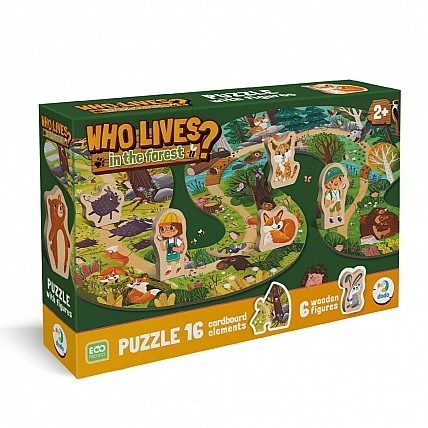 Дитячий пазл з дерев'яними фігурками "Хто живе в лісі?" 300608, 16 елементів
