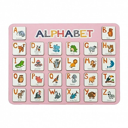 Дерев'яний алфавіт-вкладиш англійський "ALPHABET" рожевий 29х39 см