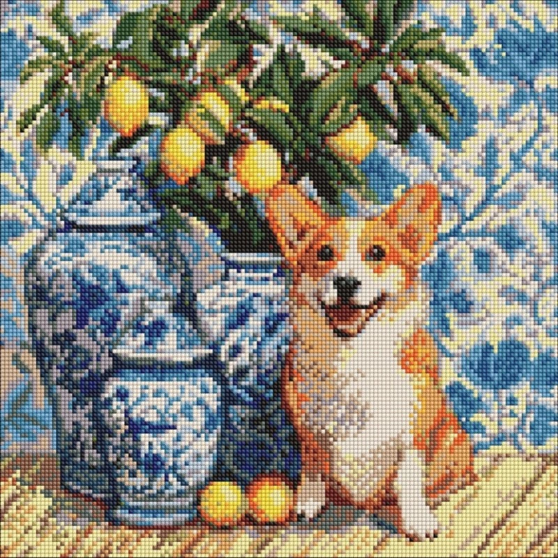 Алмазна мозаїка "Корги та лимони" ©art_selena_ua AMO20217, 40х40 см