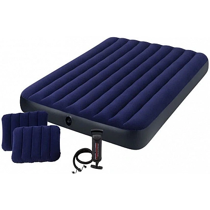 Надувний велюровий матрац 64765 з подушками та насосом.
