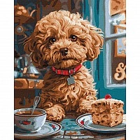 Painting by numbers "Maltipoo in a coffee shop" KHO6618 40x50 cm