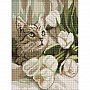 Diamond mosaic "Green-eyed cat with tulips" AMO20099, 30x40 cm