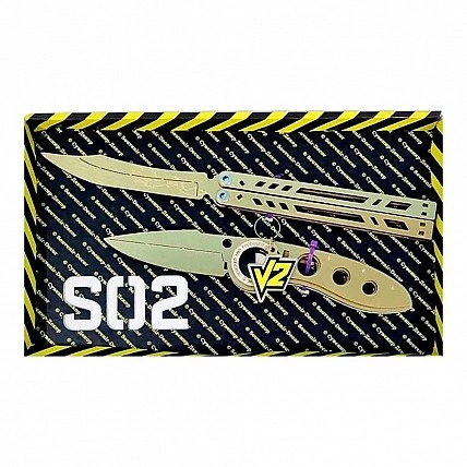 Набір ножів сувенірних дерев'яних SO-2 "МЕТЕЛОЧКА LEGASY & ВИКИДУХА ФЛІП GOLD" SO2-6-B