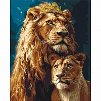 Painting by numbers "The Lion King and the Lioness" LW0320 with metallic paints 40x50 cm