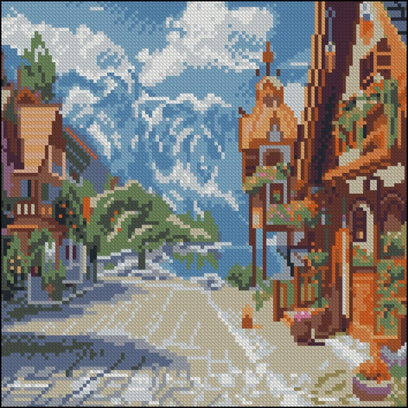 Алмазна мозаїка «Гірське містечко» FZ3030-05, 30x30 см
