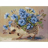Diamond mosaic "Hedgehog and flowers" AMO20303, 40x30 cm
