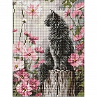 Diamond mosaic "Cat between flowers" AMO20371, 30x40 cm