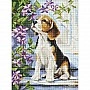 Diamond mosaic "Beagle at flowers" AMO20375, 30x40 cm
