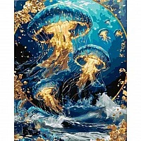 Paint by Numbers "Jellyfish Light Over Waves" LW2173-01 with Metallic Paints 40x50 cm