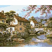 Painting by numbers "Village on the riverbank" LW3072, 40x50 cm