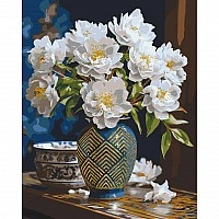 Painting by numbers "White flowers in a vase" LW31350 with metallic paints gold 40x50 cm
