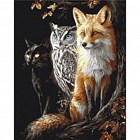 Painting by numbers "Triad of the Night Forest (Fox, Owl and Cat)" LW3141-01, 40x50 cm