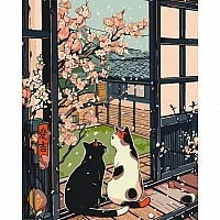 Painting by the numbers "Cats near the cherry blossoms" LW3404, 40x50 cm