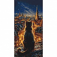 Paint by numbers "Cat over the capital's lights" LW5199, 40x80 cm