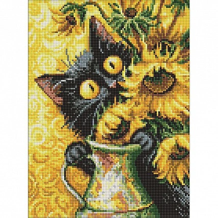 Diamond mosaic "Cat and Sunflowers" AMO20339, 30x40 cm