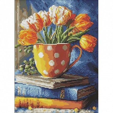 Diamond mosaic "Still life with a yellow cup" AMO20411, 30x40 cm