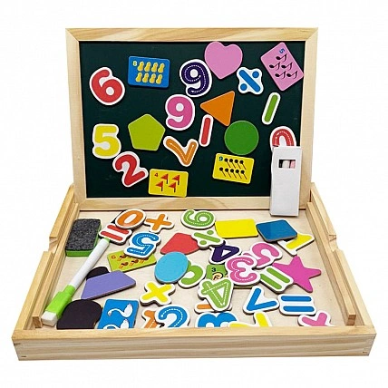 Wooden toy "Magnetic board 2 in 1" MD 0815A, double-sided, pencil case, chalk