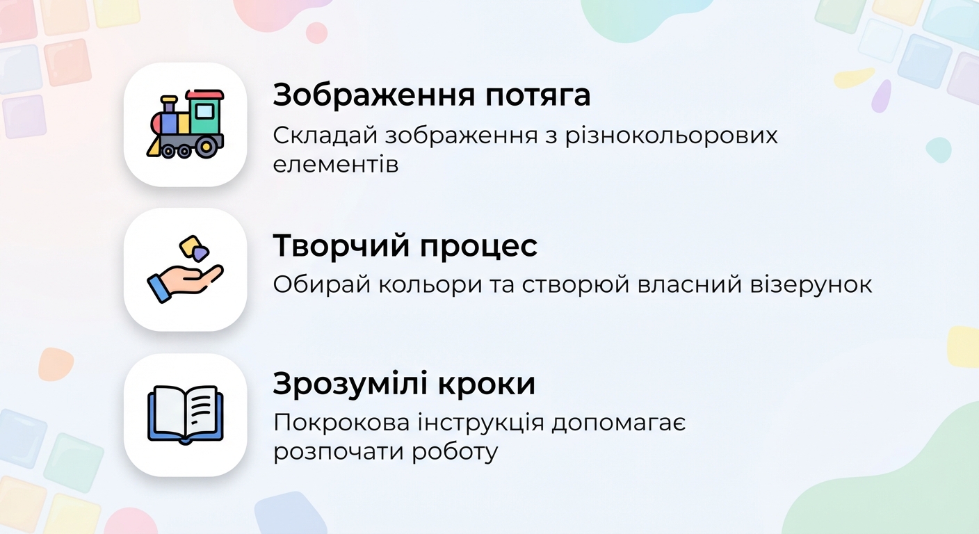 Пластиковая мозаика «Поезд» Mosaaro MA7008 — детский набор для творчества от 7 лет Пластиковая мозаика «Поезд» Mosaaro MA7008 — детский набор для творчества от 7 лет