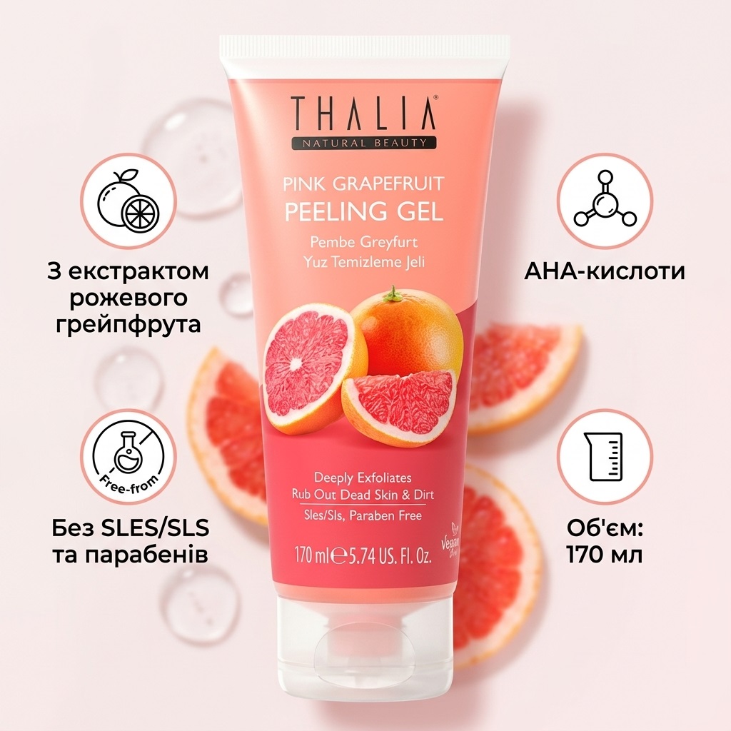 THALIA peeling gel for facial skin renewal with pink grapefruit extract, volume 170 ml