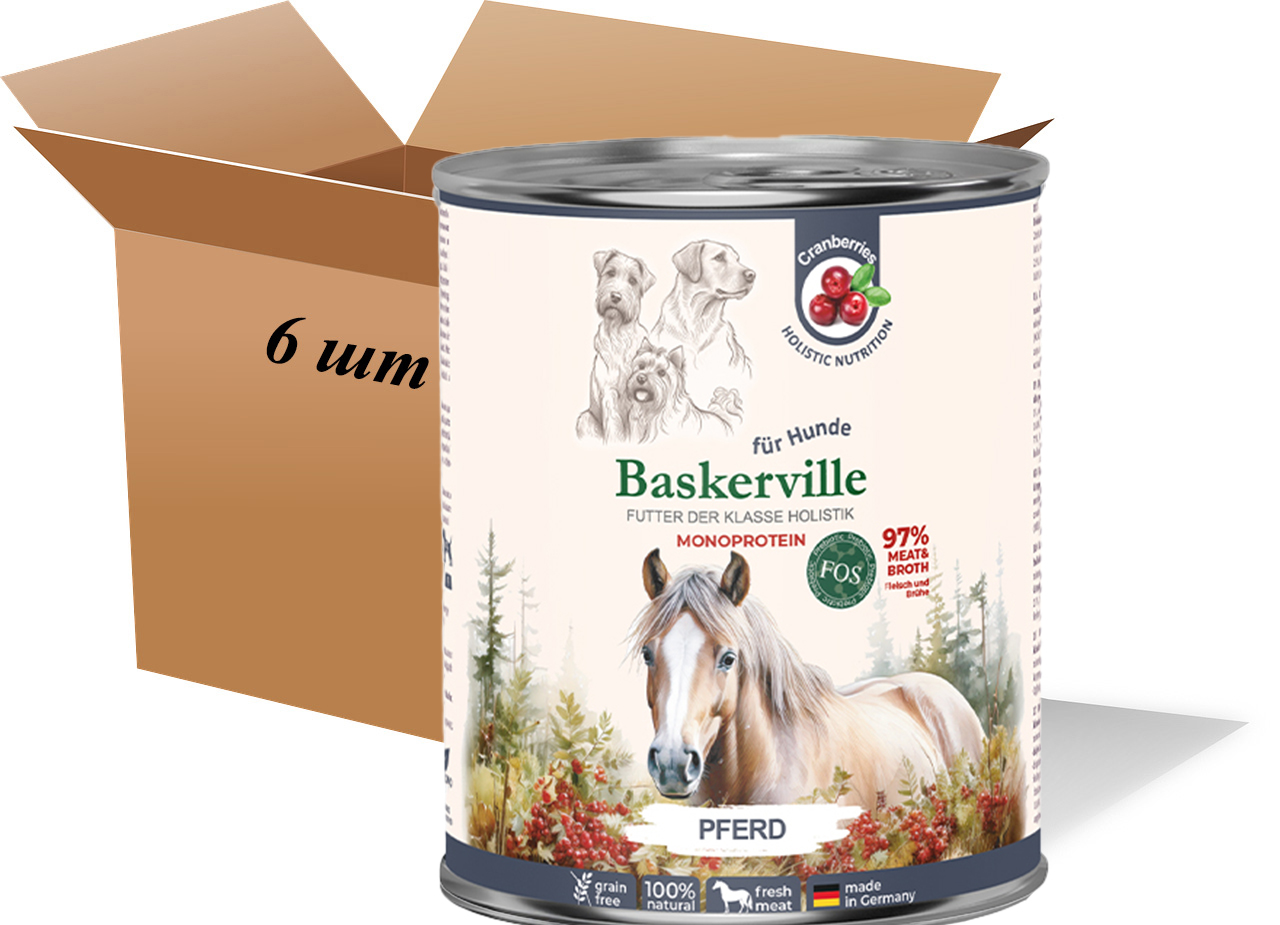 Baskerville Prebio Horsemeat with Cranberry Wet Dog Food: Complete Holistic Wet Food, 800g (6-pack)