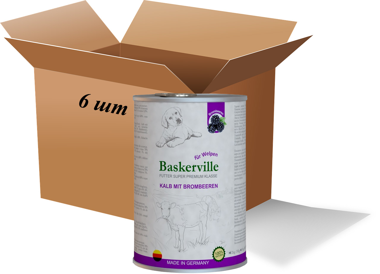Wet food for dogs Vaskerville Veal and blackberry for puppies, 400 g (pack of 6)