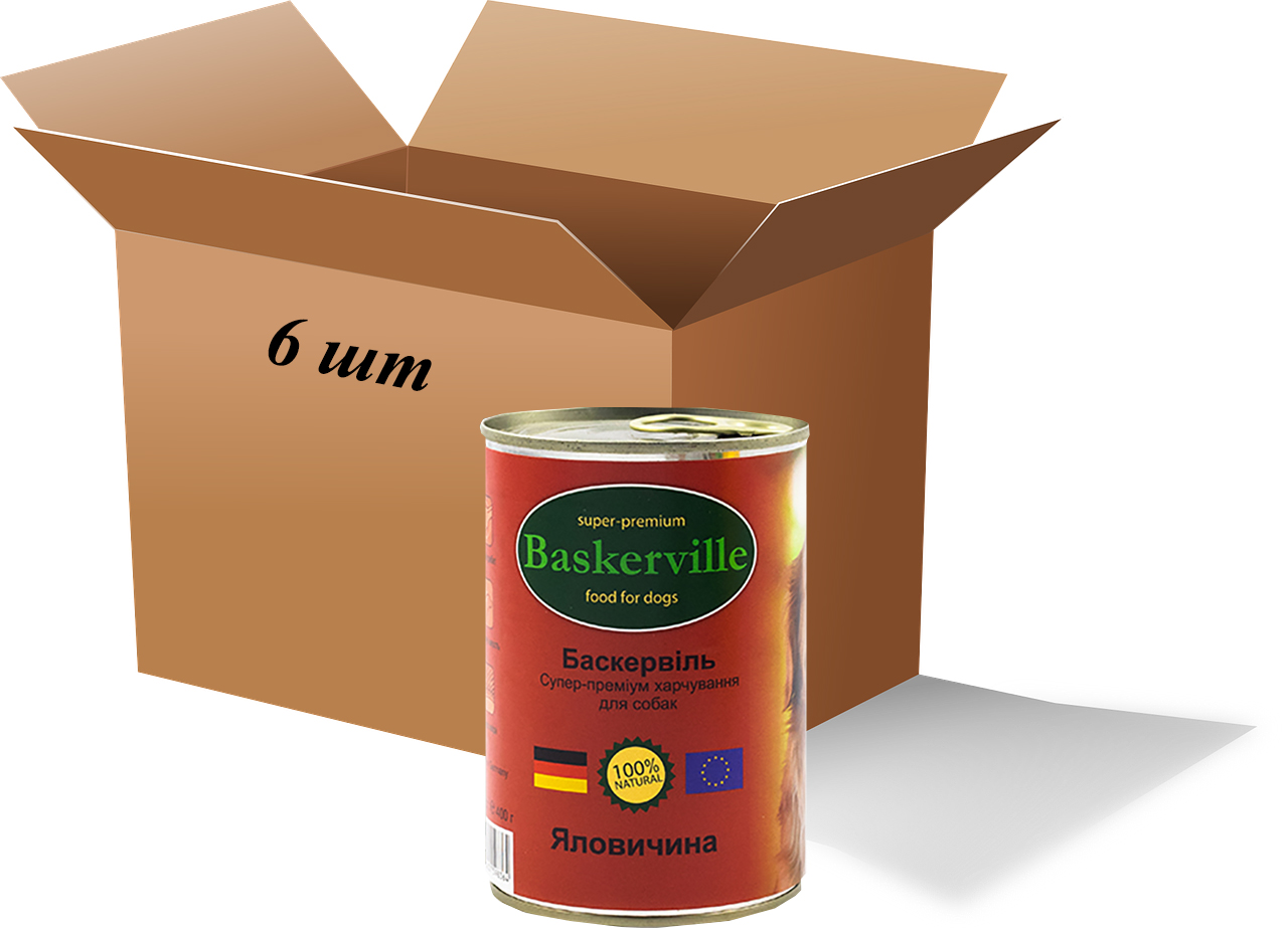 Wet dog food Vaskerville Beef, 400 g (pack of 6)