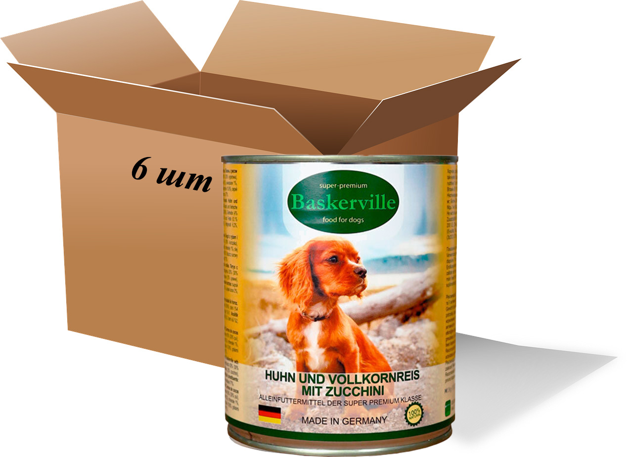 Baskerville Rooster Wet Dog Food with Rice and Zucchini, 400g (6-pack)