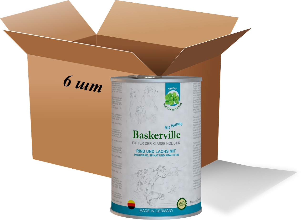 Wet food for dogs Вaskerville. Holistic with salmon and beef with parsnips, spinach and herbs, 800 g (pack of 6)