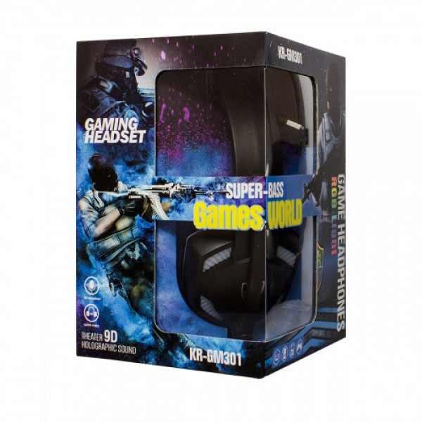 Игровые наушники Gaming Headset KR-GM301 Karler RGB подсветка. Проводная игровая гарнитура с микрофоном и подсветкой Игровые наушники Gaming Headset KR-GM301 Karler RGB подсветка. Проводная игровая гарнитура с микрофоном и подсветкой