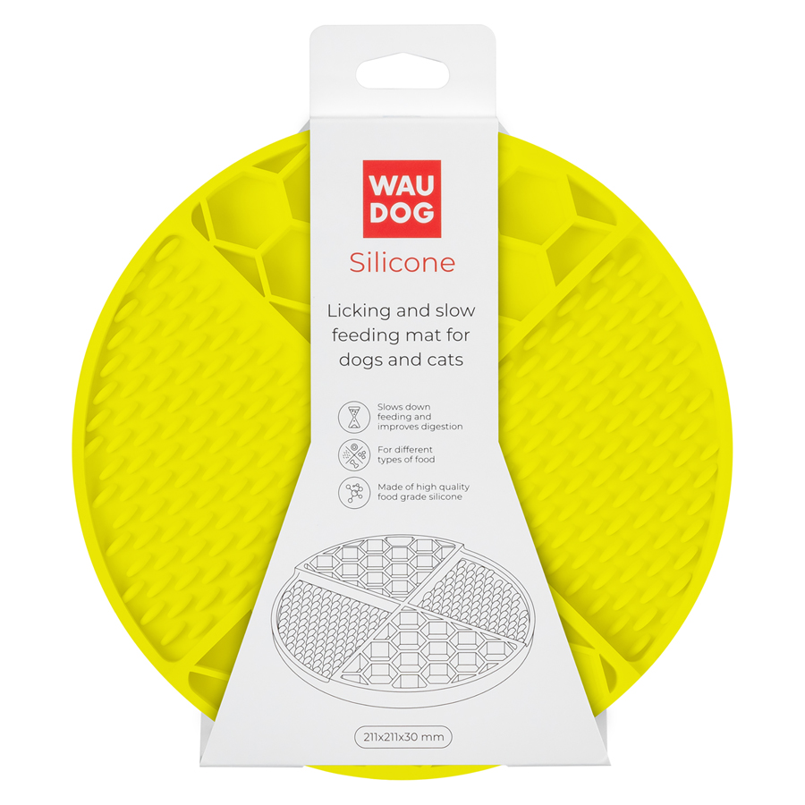 Коврик для слизывания и медленного кормления WAUDOG Silicone, 211х211х30 мм, желтый